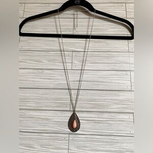 Silver and Pink Teardrop Pendant Necklace